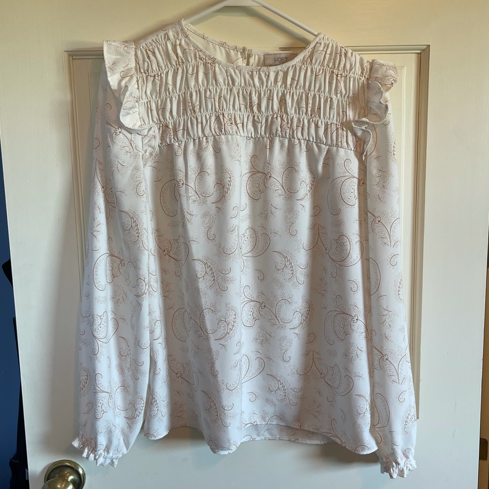 M LOFT Ruffled Shoulder Blouse. Like New